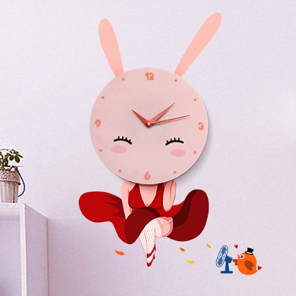 Novel Design Lady Rabbit Wall Decoration 3D DIY Wall Stickers with Clocks