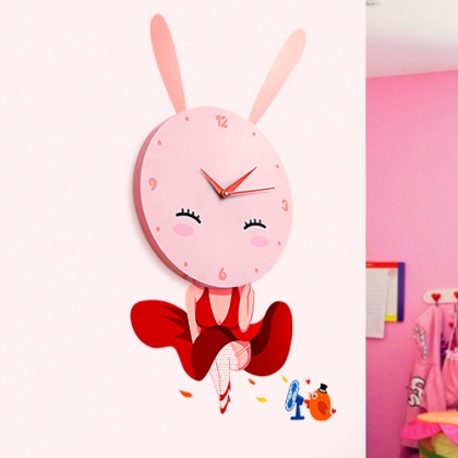 Novel Design Lady Rabbit Wall Decoration 3D DIY Wall Stickers with Clocks