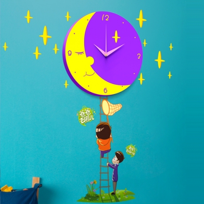 Hot Selling Design Moon-picking Room Decoration 3D DIY Stickers Wall Clocks