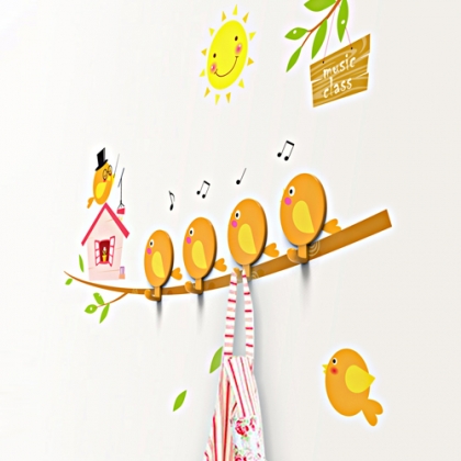 Plastic hook with DIY wall decals, light-operated and Eco-friendly, Happy Birds