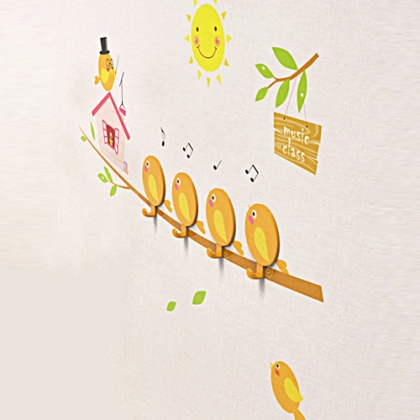 Plastic hook with DIY wall decals, light-operated and Eco-friendly, Happy Birds