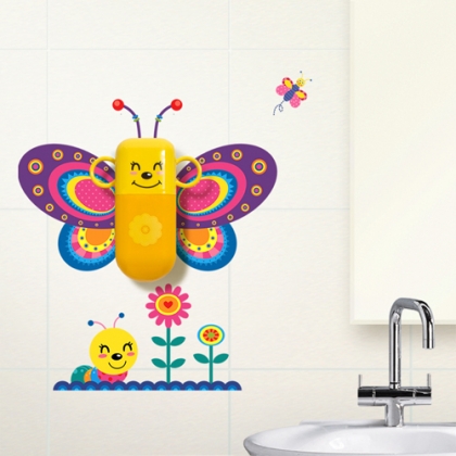 Family Toothbrush holder and Toothpaste holder with DIY wall decals, Butterfly Shape