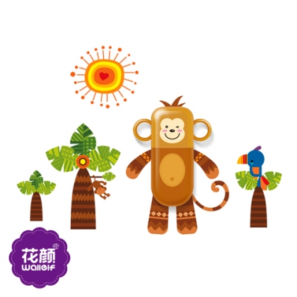 DIY nursery wall stickers with Family wash kit, anti-bacterium design, Wild Monkey