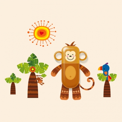 DIY nursery wall stickers with Family wash kit, anti-bacterium design, Wild Monkey