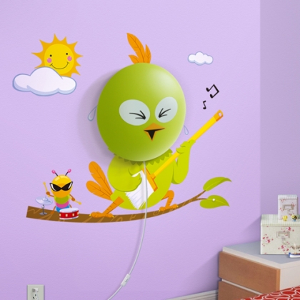 Stickers Crazy Bird Wall Lamp, DIY Wall stickers with Lamp, Eco-friendly Material