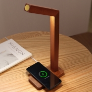 Wood Wireless Charging Desk Lamp,Touch Control Reading Lights,with 180Rotatable Wall Lamp Magnetic USB Rechargeable,Dim